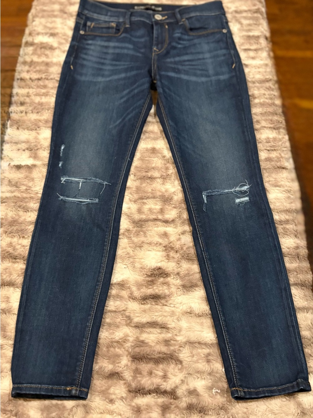 Express Dark Indigo Distressed Skinny Jeans